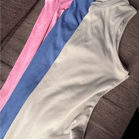 Set of Three Ribbed BodySuits - Pink, Blue, and Light Green - Picture 3 of 7
